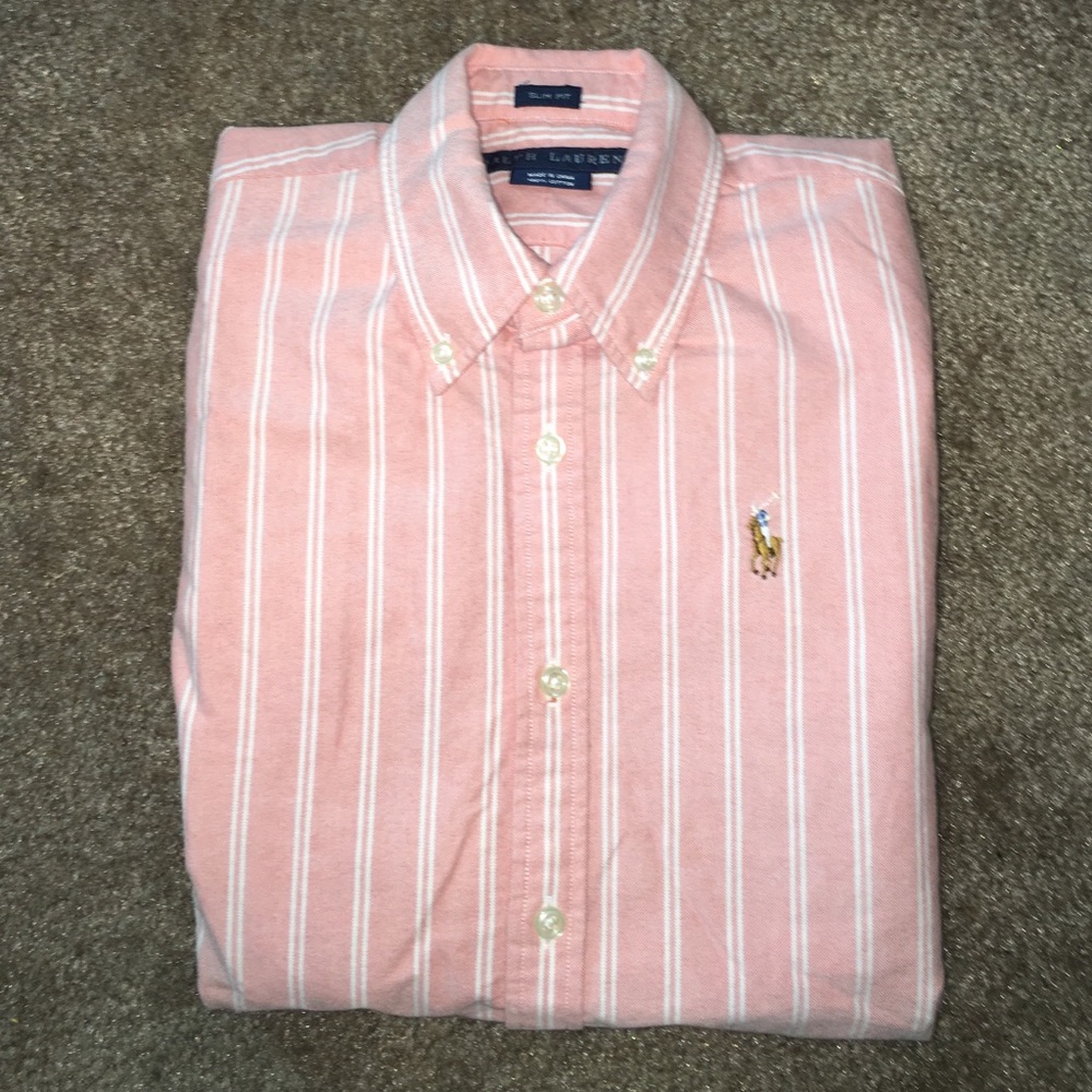 EUC Ralph Lauren Polo Coral Striped Button Down Size 2 - Picture 3 of 6